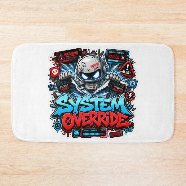 Item preview, SYSTEM OVERRIDE Graffiti Sticker PNG | Futuristic Robot Cyberpunk Gaming Design | AI Tech Vinyl Decal for Laptop, PC, Journal & Water Bottle designed and sold by Stylestickers55.