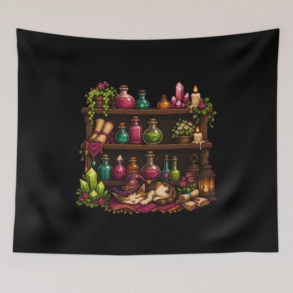 Item preview, The Alchemist Cat's Magical Potion Shelf  designed and sold by Sketchlegacy.