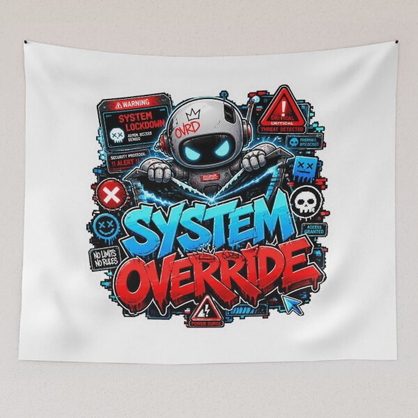 Item preview, SYSTEM OVERRIDE Cyber Robot Sticker PNG | Neon AI Graffiti Design | Futuristic Gamer Tech Vinyl Decal | Laptop, Console & PC Aesthetic designed and sold by Stylestickers55.