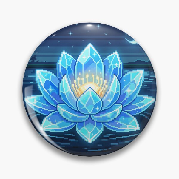 Item preview, Blue Crystal Lotus Pixel Art Night Moonlit Fantasy Botanical designed and sold by MoqunaDesign.