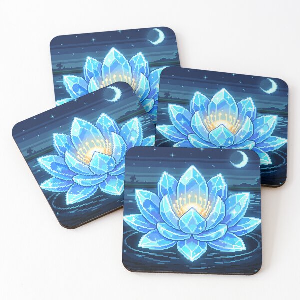Item preview, Blue Crystal Lotus Pixel Art Night Moonlit Fantasy Botanical designed and sold by MoqunaDesign.