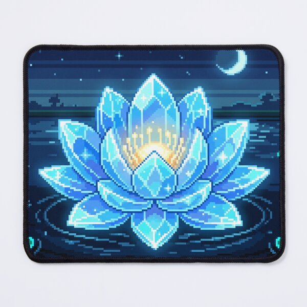Item preview, Blue Crystal Lotus Pixel Art Night Moonlit Fantasy Botanical designed and sold by MoqunaDesign.