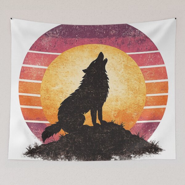 Item preview, Retro Howling Wolf Vintage Sunset designed and sold by ZIZO1991.
