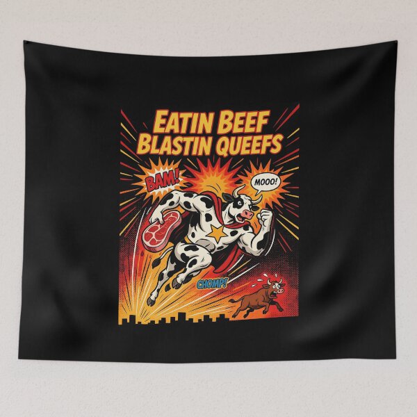 Item preview, Eatin Beef Blastin Queefs Chaotic Funny Meme for BBQ Lovers designed and sold by Redgiant87x.