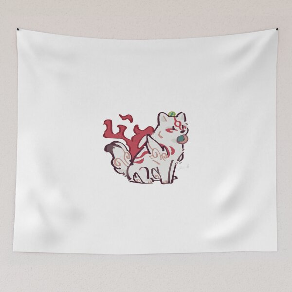 Item preview, Cute Okami Wolf Carrying a Leaf Whimsical Gaming Artwork designed and sold by GeekMix.