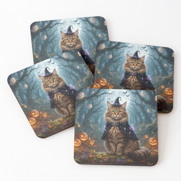 Item preview, Maine Coon Witch Cat Halloween | Magical Cat Wizard Autumn Fantasy Ghosts Moon designed and sold by Ghostlycats2026.