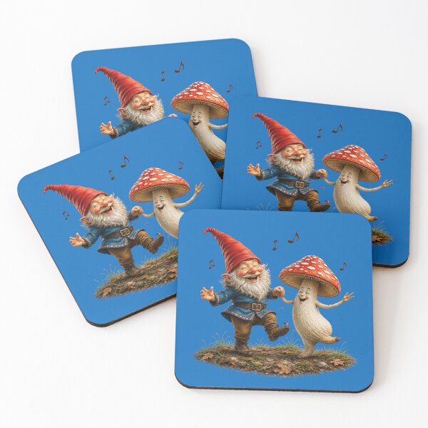 Item preview, Happy Gnome Dancing with Smiling Mushroom | Whimsical Forest Fantasy  designed and sold by Alpine-Ink.