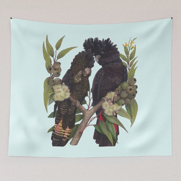 Item preview, Red-Tailed Black Cockatoo Gum Blossoms, Australian Bird wildlife / Bird Lovers men women kids designed and sold by Amelia ART G.