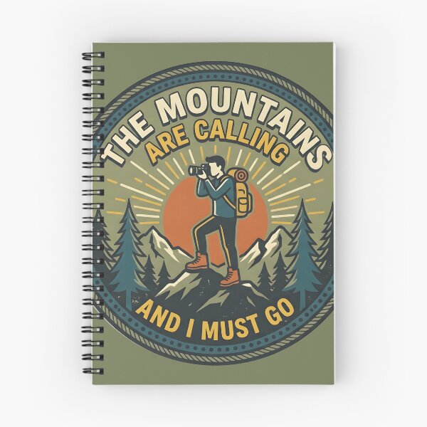 Item preview, The Mountains Are Calling and I Must Go — Vintage Hiking Badge Photographer Outdoors Art designed and sold by Amplify-n-Co.
