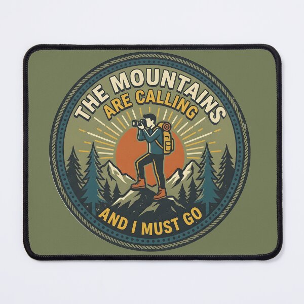 Item preview, The Mountains Are Calling and I Must Go — Vintage Hiking Badge Photographer Outdoors Art designed and sold by Amplify-n-Co.