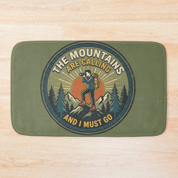Item preview, The Mountains Are Calling and I Must Go — Vintage Hiking Badge Photographer Outdoors Art designed and sold by Amplify-n-Co.