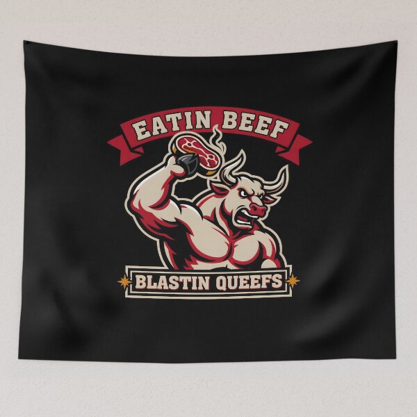 Item preview, Eatin Beef Blastin Queefs Bold Adult Meme with BBQ Vibes designed and sold by Redgiant87x.