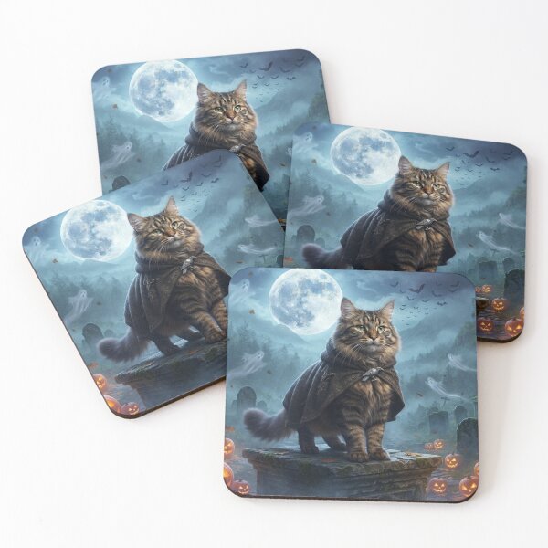 Item preview, Maine Coon Cat Halloween Moonlight – Spooky Cemetery, Ghosts & Gothic Fantasy designed and sold by Ghostlycats2026.