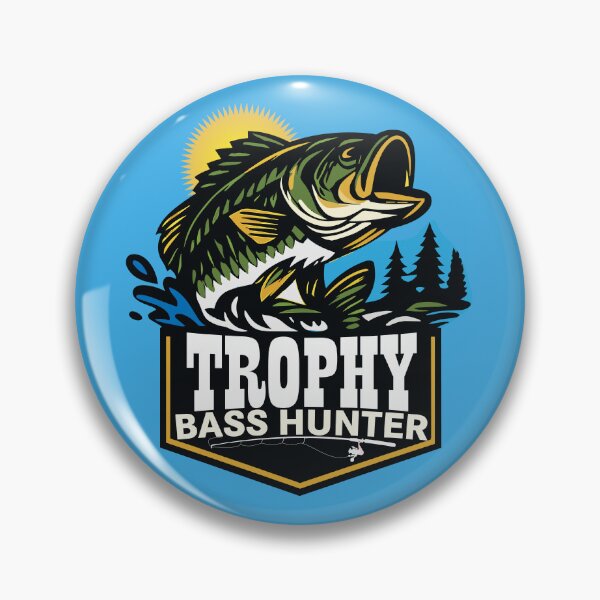Item preview, Bass fishing Illustration in logo style with custom text "Trophy Bass Hunter". designed and sold by Art-Horizon.