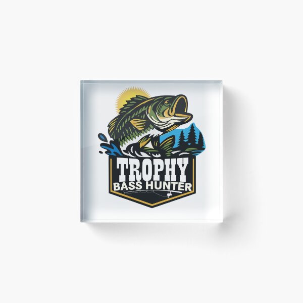 Item preview, Bass fishing Illustration in logo style with custom text "Trophy Bass Hunter". designed and sold by Art-Horizon.