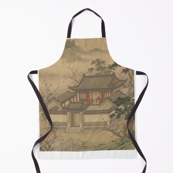 Item preview, Traditional Chinese House in Misty Mountain Landscape Ink Wash Painting designed and sold by OddlySticky.