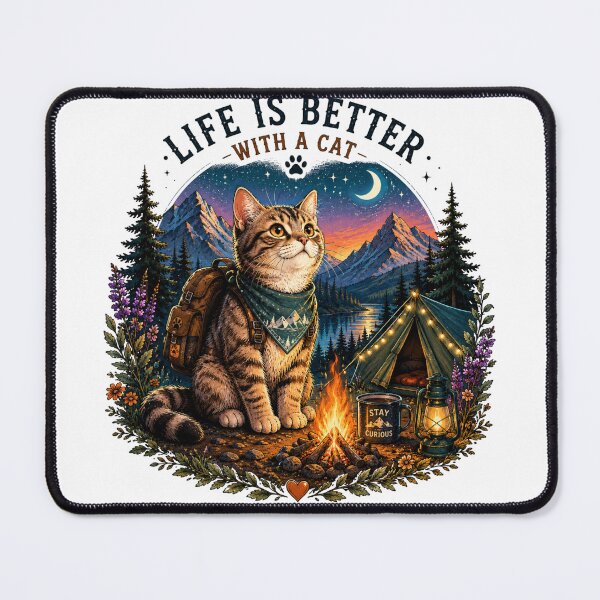 Item preview, Life Is Better With A Cat | Camping Adventure Vintage T-Shirt designed and sold by DMQ-Designs.