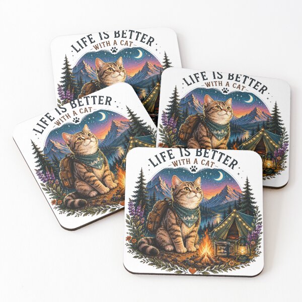 Item preview, Life Is Better With A Cat | Camping Adventure Vintage T-Shirt designed and sold by DMQ-Designs.