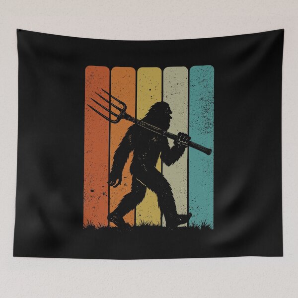 Item preview, Bigfoot Farmer - Retro Sasquatch Carrying a Pitchfork designed and sold by gunaone-design.