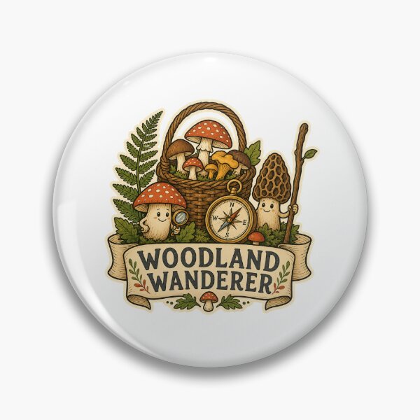 Item preview, Woodland Wanderer Mushroom Badge designed and sold by Tatsed.