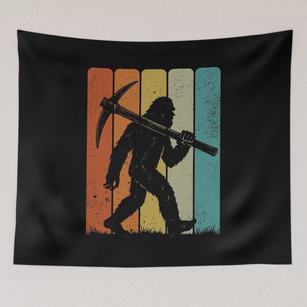 Item preview, Bigfoot Miner - Retro Sasquatch Carrying A Pickaxe designed and sold by gunaone-design.