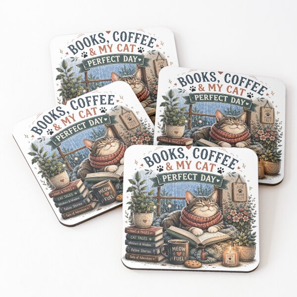 Item preview, Books, Coffee & My Cat | Cozy Reading Cat Vintage T-Shirt designed and sold by DMQ-Designs.