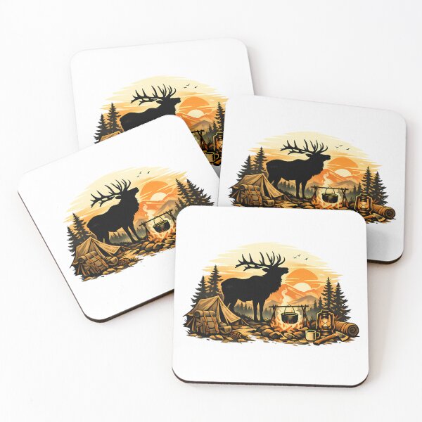 Item preview, Silhouette of a moose in the camp at dawn designed and sold by Daily Quirk.