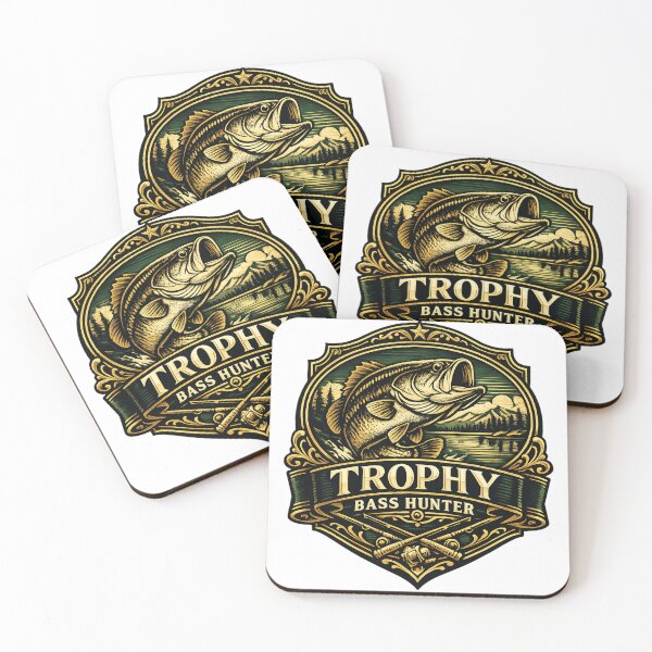 Item preview, Bass fishing Illustration in logo style with custom text "Trophy Bass Hunter". designed and sold by Art-Horizon.