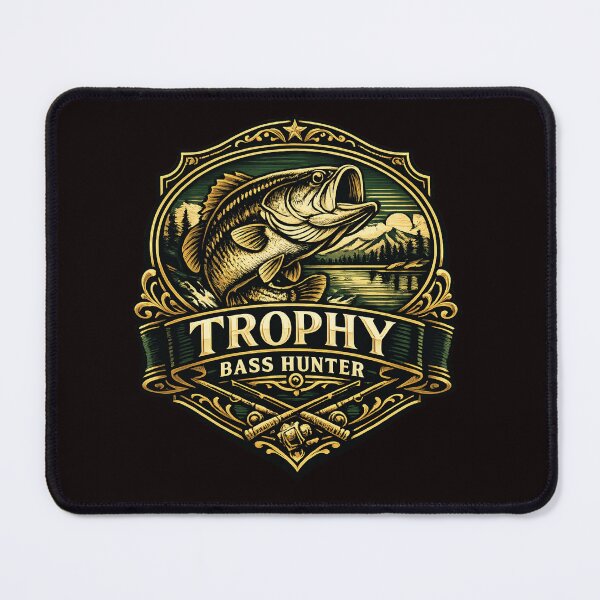 Item preview, Bass fishing Illustration in logo style with custom text "Trophy Bass Hunter". designed and sold by Art-Horizon.