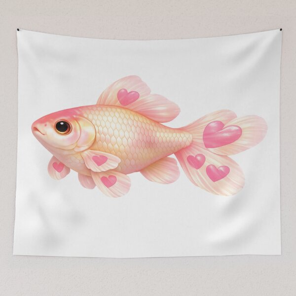 Item preview, Cute Pink Goldfish with Hearts Kawaii Art designed and sold by Mita986.