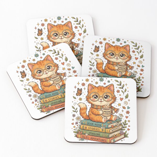 Item preview, Cozy Orange Cat Reading Books with Coffee - Cute Vintage Illustration designed and sold by DMQ-Designs.