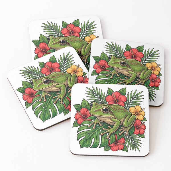 Item preview, Tropical Frog Among Hibiscus | Exotic Nature Illustration designed and sold by StudioBase.