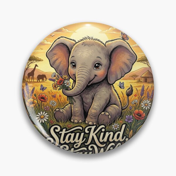 Item preview, Stay Kind Stay Wild Cute Baby Elephant Vintage Floral Savanna Sunset designed and sold by DMQ-Designs.