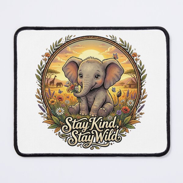 Item preview, Stay Kind Stay Wild Cute Baby Elephant Vintage Floral Savanna Sunset designed and sold by DMQ-Designs.