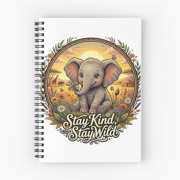Item preview, Stay Kind Stay Wild Cute Baby Elephant Vintage Floral Savanna Sunset designed and sold by DMQ-Designs.