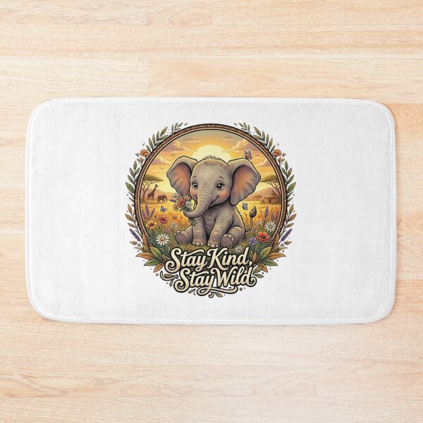 Item preview, Stay Kind Stay Wild Cute Baby Elephant Vintage Floral Savanna Sunset designed and sold by DMQ-Designs.