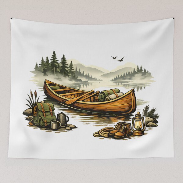 Item preview, Wooden canoe on a misty lake designed and sold by Daily Quirk.