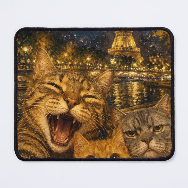 Item preview, Parisian Night: Selfie of the Three Cats under the Eiffel Tower designed and sold by Natalia-Vlad.