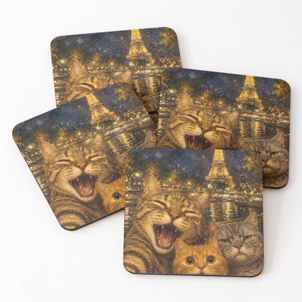 Item preview, Parisian Night: Selfie of the Three Cats under the Eiffel Tower designed and sold by Natalia-Vlad.