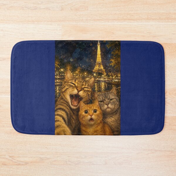 Item preview, Parisian Night: Selfie of the Three Cats under the Eiffel Tower designed and sold by Natalia-Vlad.