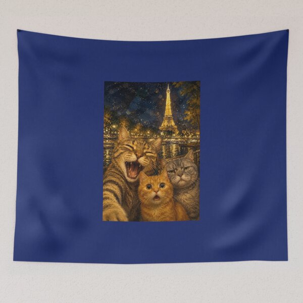 Item preview, Parisian Night: Selfie of the Three Cats under the Eiffel Tower designed and sold by Natalia-Vlad.