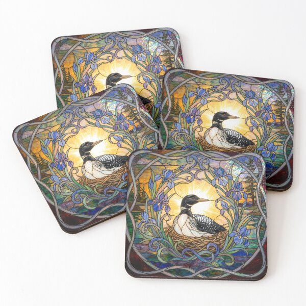 Item preview, Stained Glass Style Art Deco Loon on a Nest designed and sold by Tridentulus.