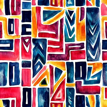 Artwork thumbnail, Aztec-Style Colorful Abstract Geometric Designs Vibrant Pattern by DEC02