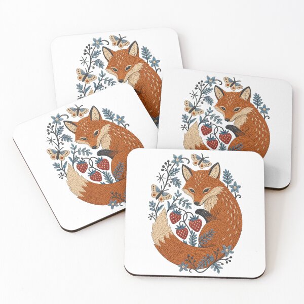 Item preview, Embroidered Fox and Wild Strawberries designed and sold by Ora-kuro.