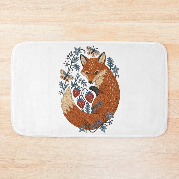 Item preview, Embroidered Fox and Wild Strawberries designed and sold by Ora-kuro.