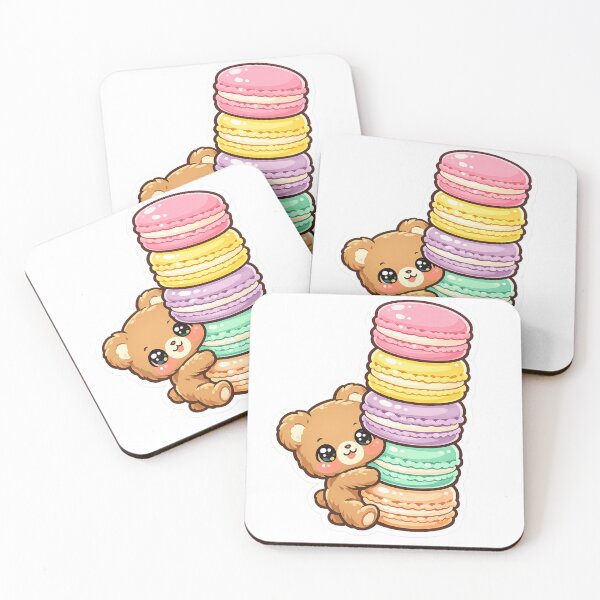 Item preview, Kawaii Teddy Bear Carrying Colorful Macarons Cute Pastel Die-Cut Sticker designed and sold by Sidra digital art 8277237.