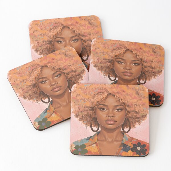 Item preview, Black Woman with Afro Hair Floral Portrait Illustration designed and sold by AgnieshkaSiwek.