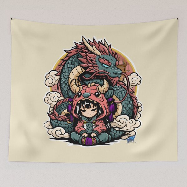 Item preview, Aiko and Tian - Chibi Girl and Japanese Dragon Guardian designed and sold by Lazarusltd.