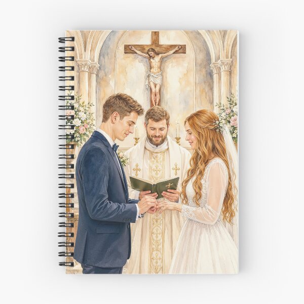 Item preview, Vows Christian Wedding – Holy Matrimony Ceremony with Bride and Groom Before the Cross Watercolor designed and sold by AgnieshkaSiwek.