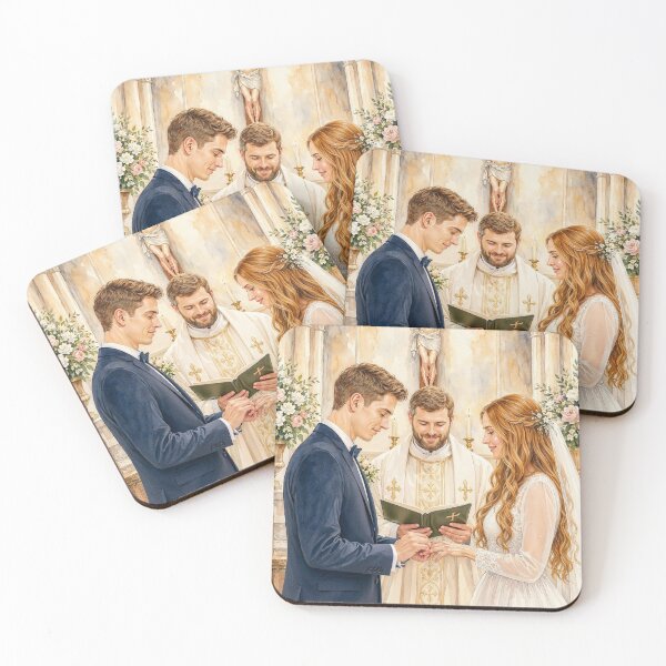 Item preview, Vows Christian Wedding – Holy Matrimony Ceremony with Bride and Groom Before the Cross Watercolor designed and sold by AgnieshkaSiwek.